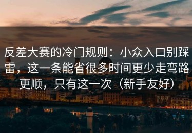 反差大赛的冷门规则：小众入口别踩雷，这一条能省很多时间更少走弯路更顺，只有这一次（新手友好）