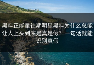 黑料正能量往期明星黑料为什么总能让人上头到底是真是假？一句话就能识别真假