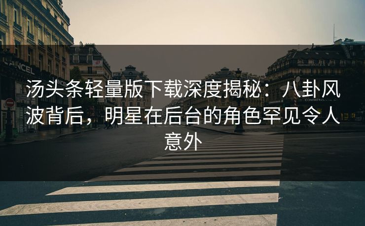 汤头条轻量版下载深度揭秘：八卦风波背后，明星在后台的角色罕见令人意外