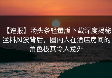【速报】汤头条轻量版下载深度揭秘：猛料风波背后，圈内人在酒店房间的角色极其令人意外