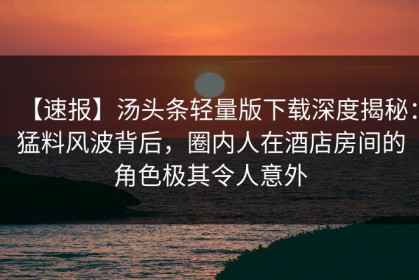 【速报】汤头条轻量版下载深度揭秘：猛料风波背后，圈内人在酒店房间的角色极其令人意外